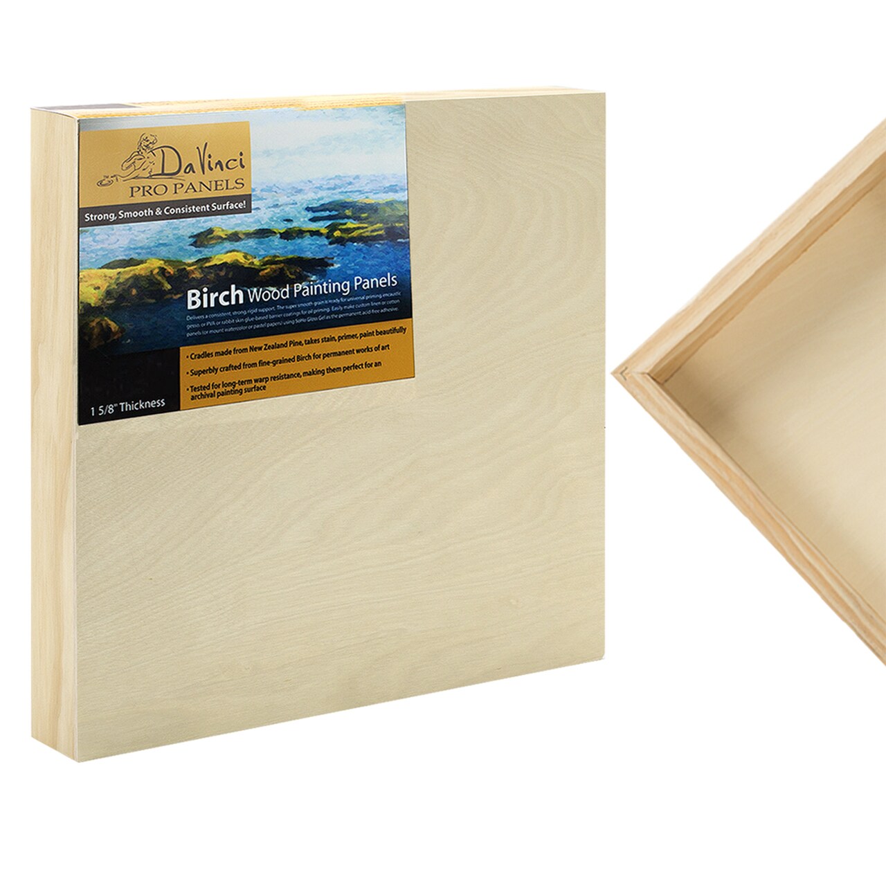 Da Vinci Pro Birch Wood Panel 1-5/8 Deep – 4x4" Single Panel - Fine Textured, Warp Resistant, Lightweight & Rigid – Perfect for Mounting Sanded Pastel or Watercolor Paper, Linen or Canvas
